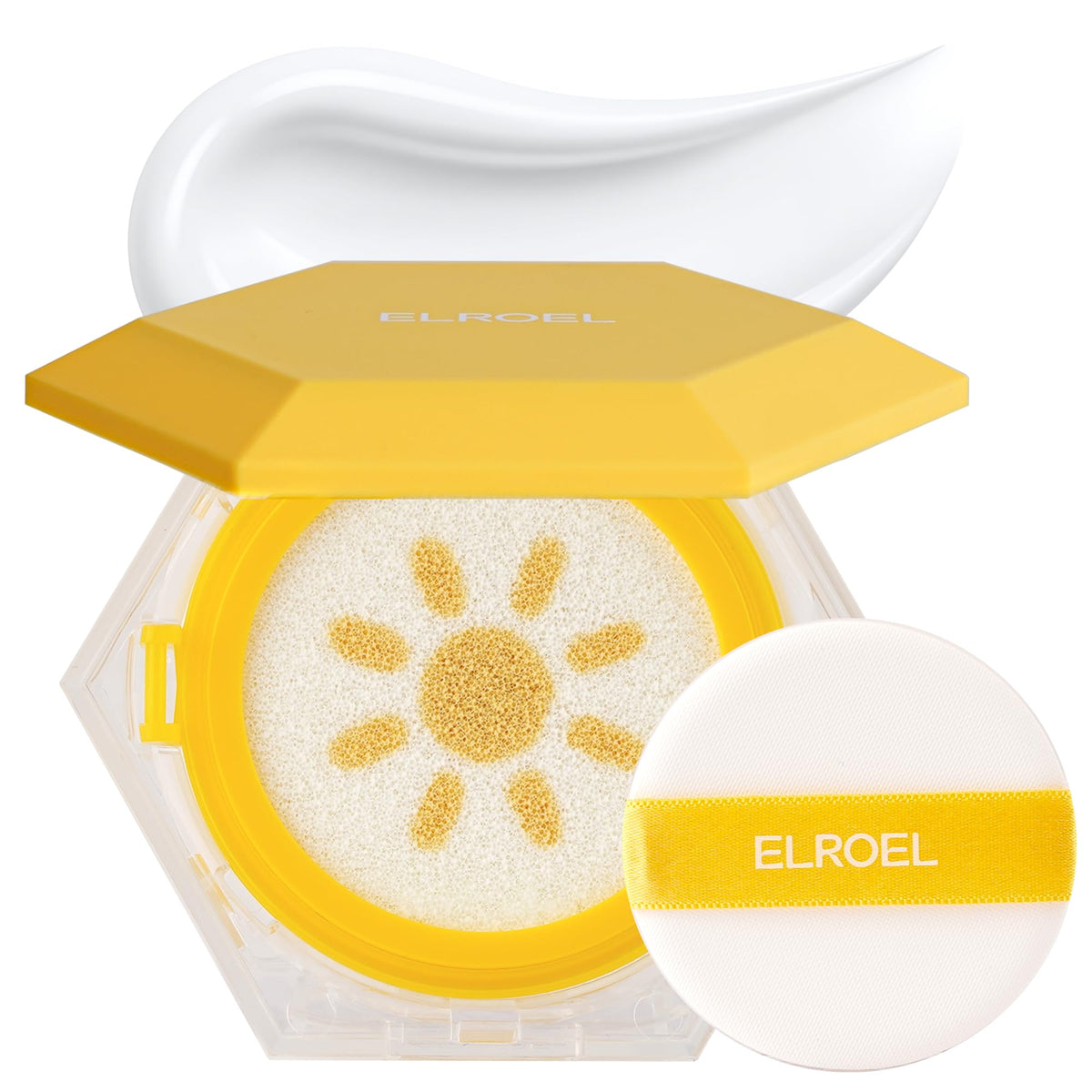 ELROEL front packaging showing SPF 50 cushion for compact protection