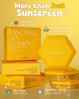 ELROEL Pang Pang label close-up showing SPF 50 and broad-spectrum mineral filters