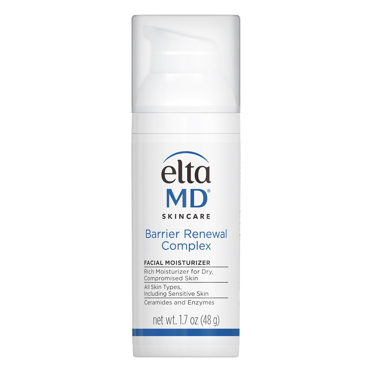 EltaMD front pump bottle showing product branding and neat packaging for easy use