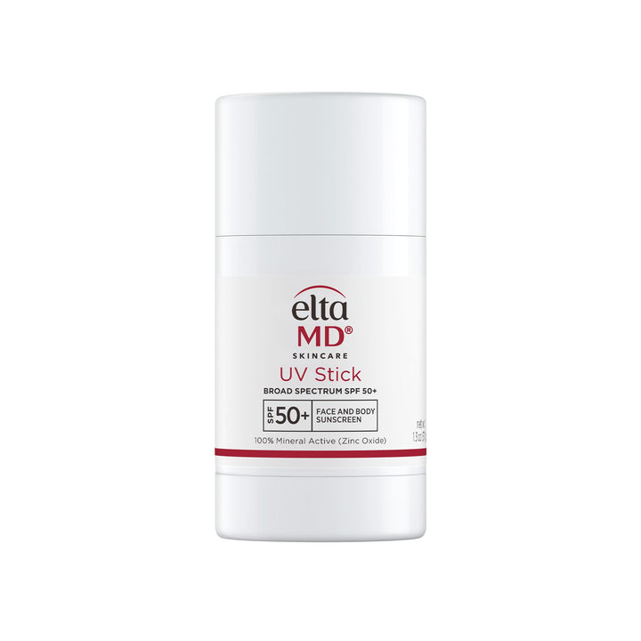 EltaMD front packaging showing compact sunscreen stick and benefits