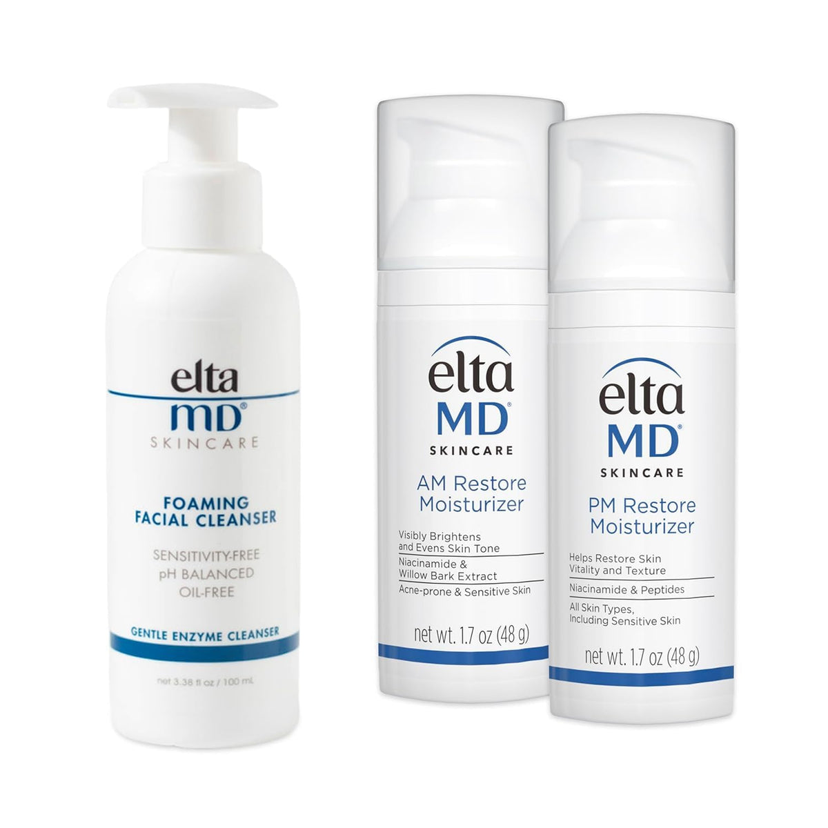 EltaMD kit front packaging showing cleanser and two moisturizers for easy routine