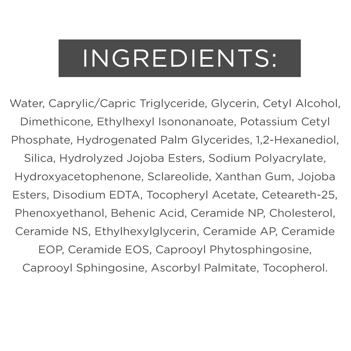 Close-up of EltaMD ingredient label showing ceramides and sclareolide for brighter tone