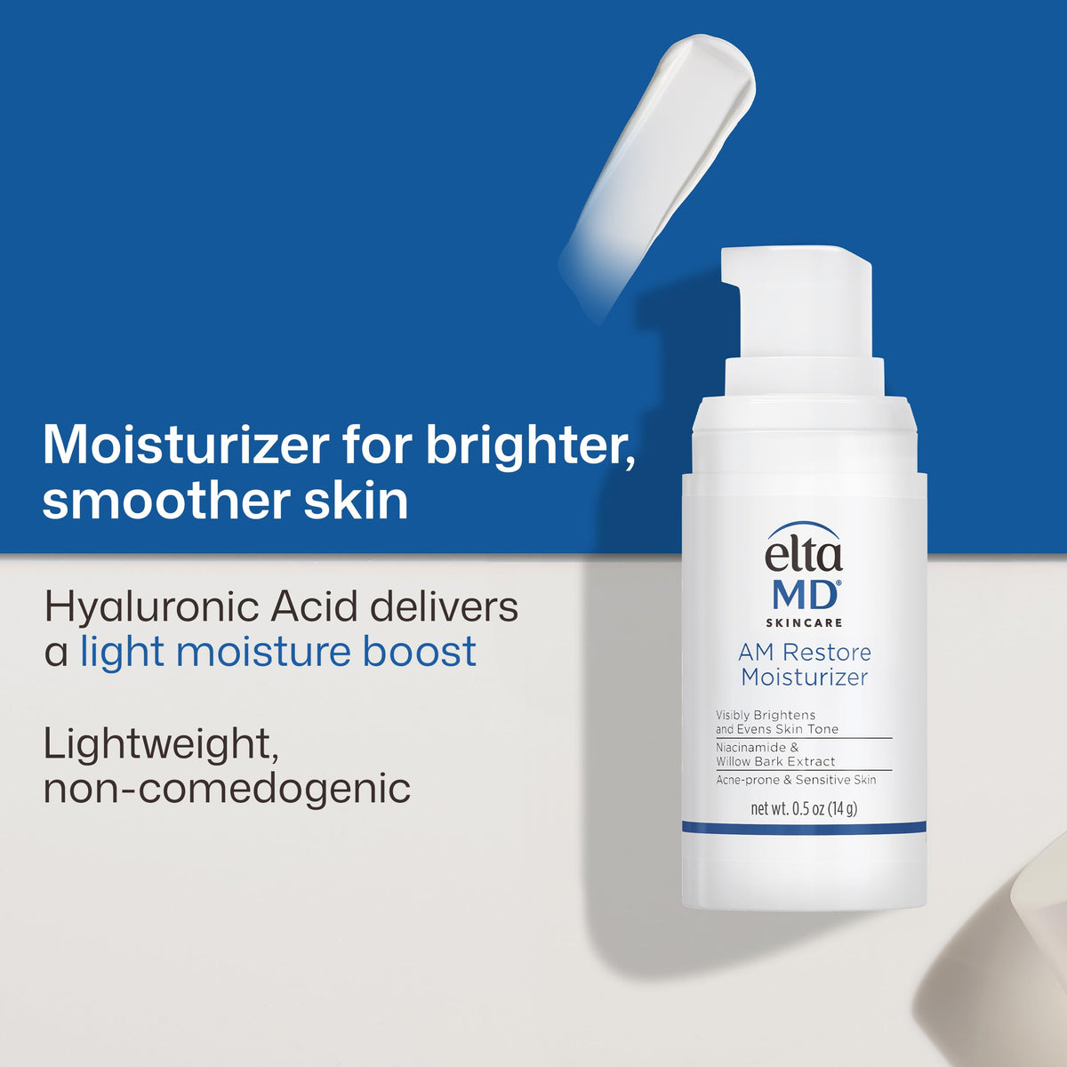 EltaMD product label close-up showing niacinamide and hyaluronic acid ingredients