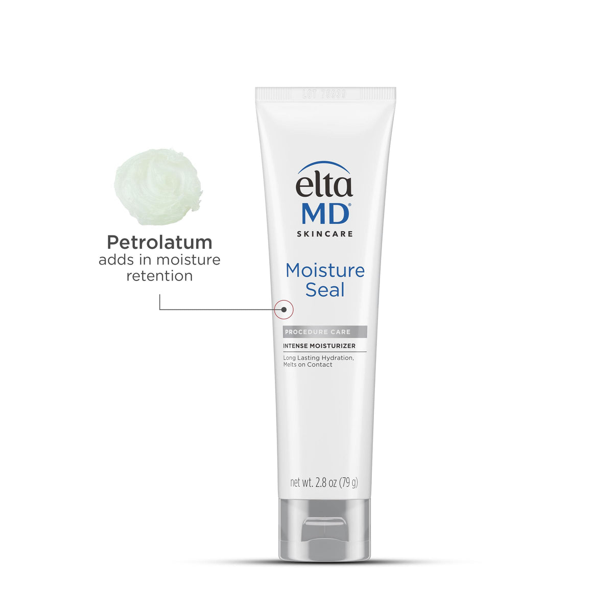 EltaMD Moisture Seal next to a coin showing compact 2.8 oz travel-friendly size
