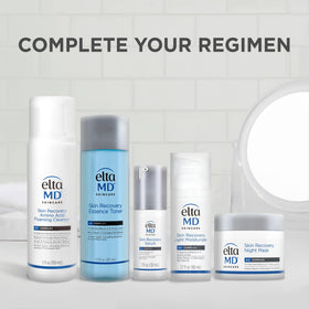 EltaMD mask on nightstand suggesting bedtime recovery routine