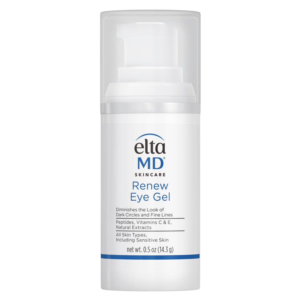 EltaMD Renew Eye Gel pump bottle front view showing clean packaging and portable design