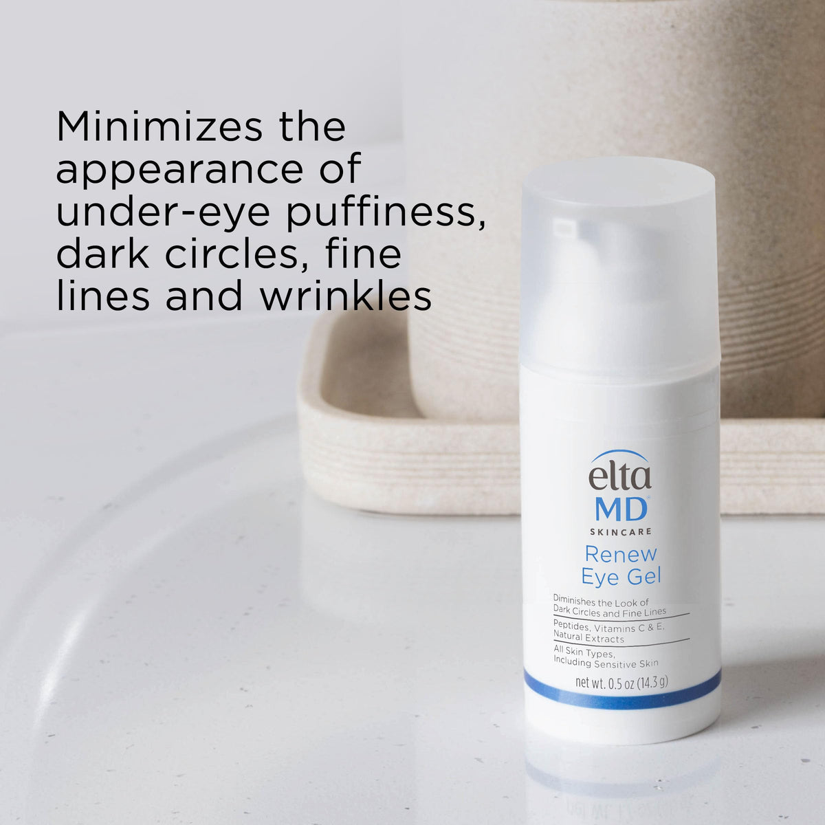 EltaMD Renew Eye Gel being patted under-eye demonstrating smoothing and hydrating benefit