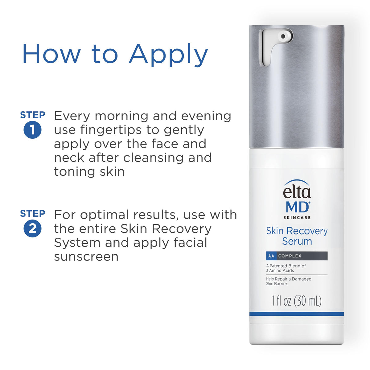 EltaMD applying serum to cheek with finger, demonstrating calming benefit