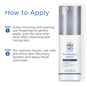 EltaMD applying serum to cheek with finger, demonstrating calming benefit