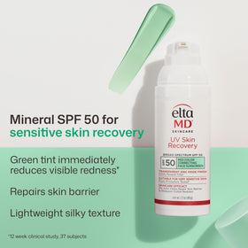 EltaMD close-up texture of green-tinted mineral sunscreen for quick absorption