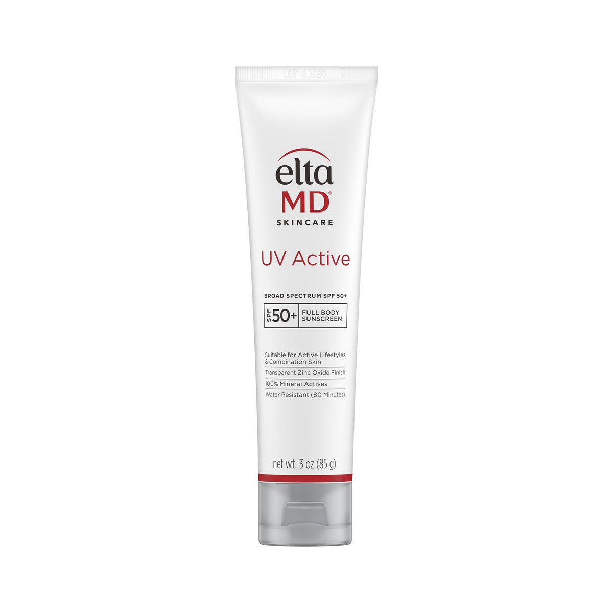 EltaMD front tube showing product branding and SPF benefit