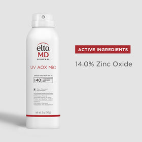 EltaMD ingredient label highlighting zinc oxide and antioxidants