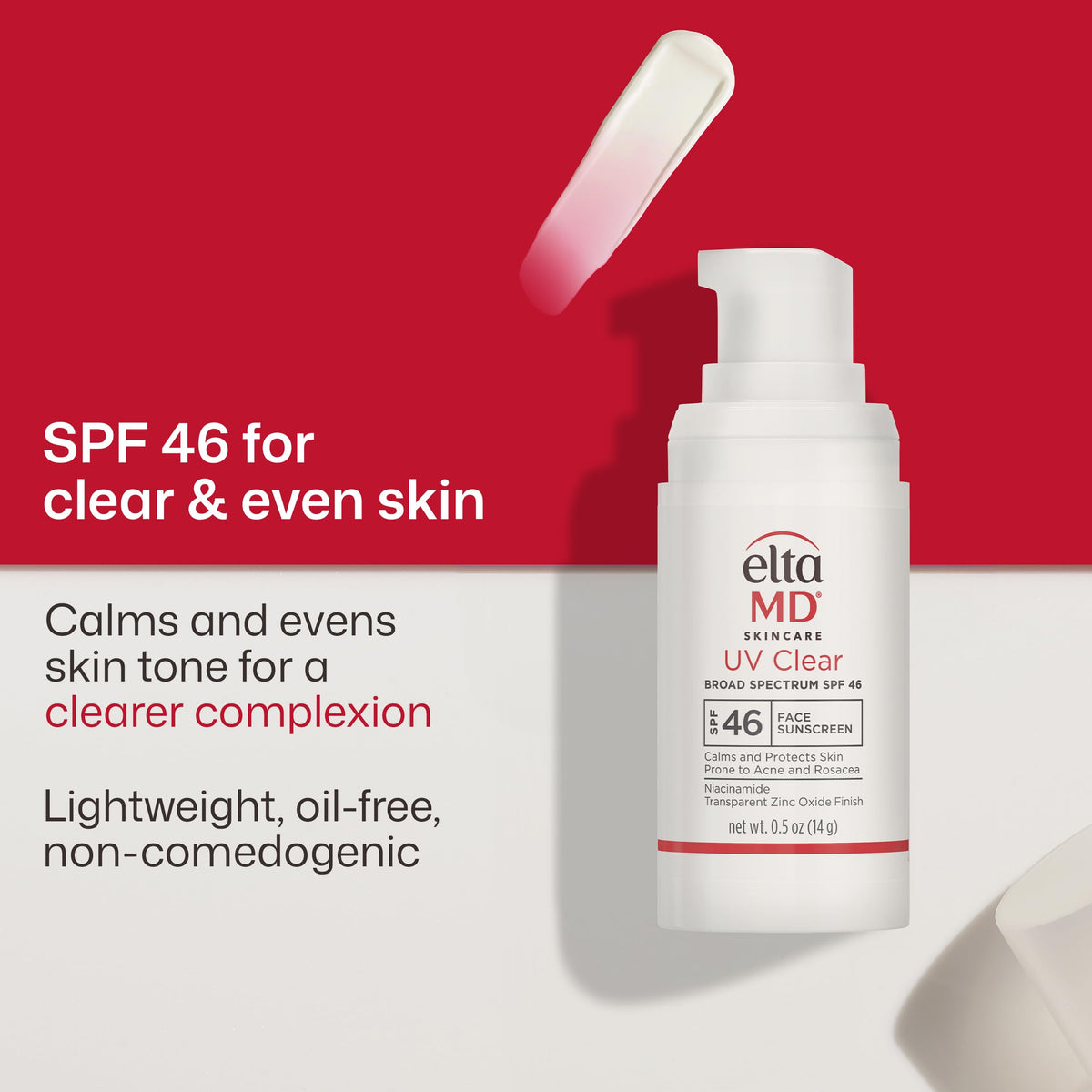 EltaMD UV Clear shown in hand to illustrate small convenient size