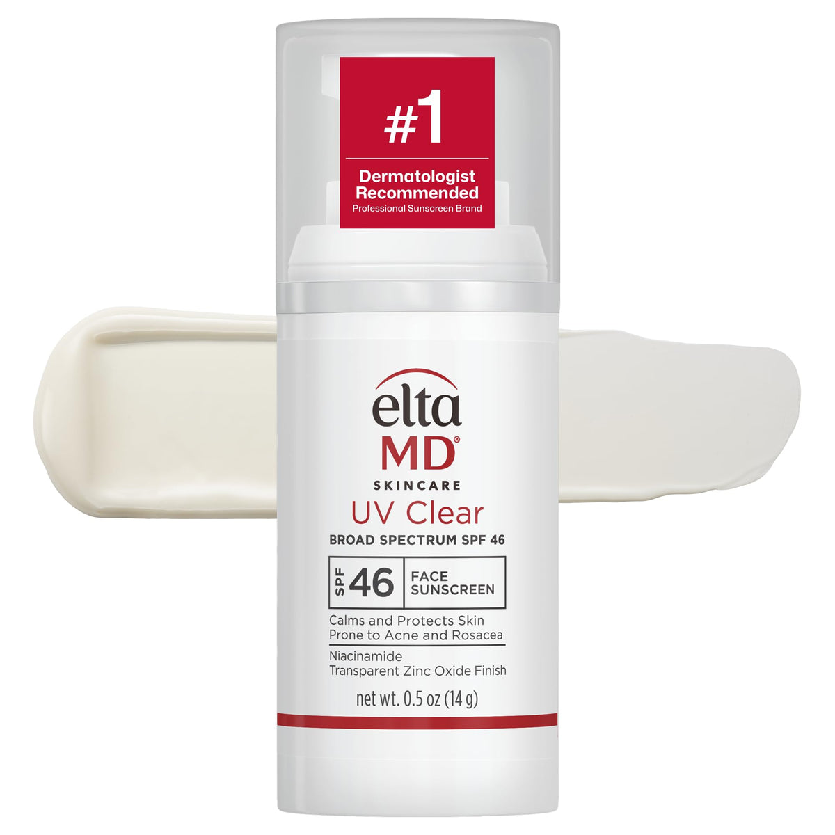 EltaMD UV Clear pump bottle front showing compact travel size benefit