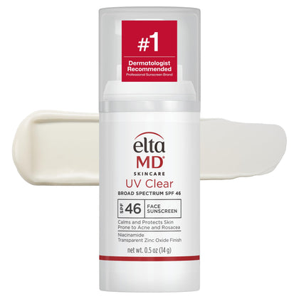 EltaMD UV Clear pump bottle front showing compact travel size benefit