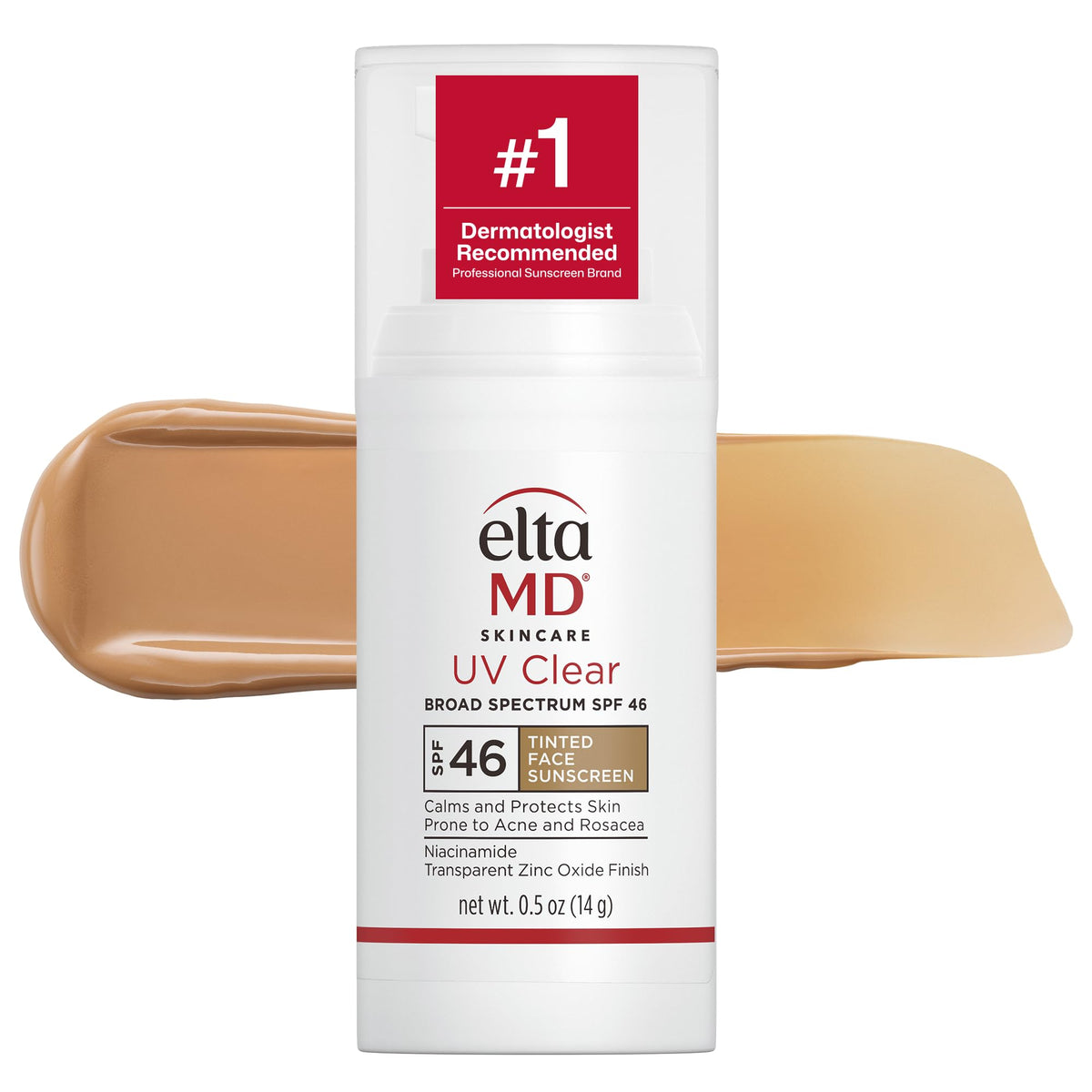 EltaMD UV Clear front pump bottle showing compact travel size and SPF 46 benefit