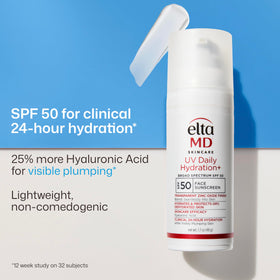 EltaMD pump dispensing sunscreen moisturizer demonstrating easy hygienic application