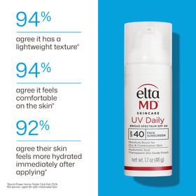 Person applying EltaMD SPF outdoors in sunlight, illustrates daily sun protection