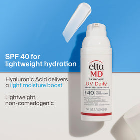 EltaMD pump dispensing cream onto finger, demonstrates easy hygienic application