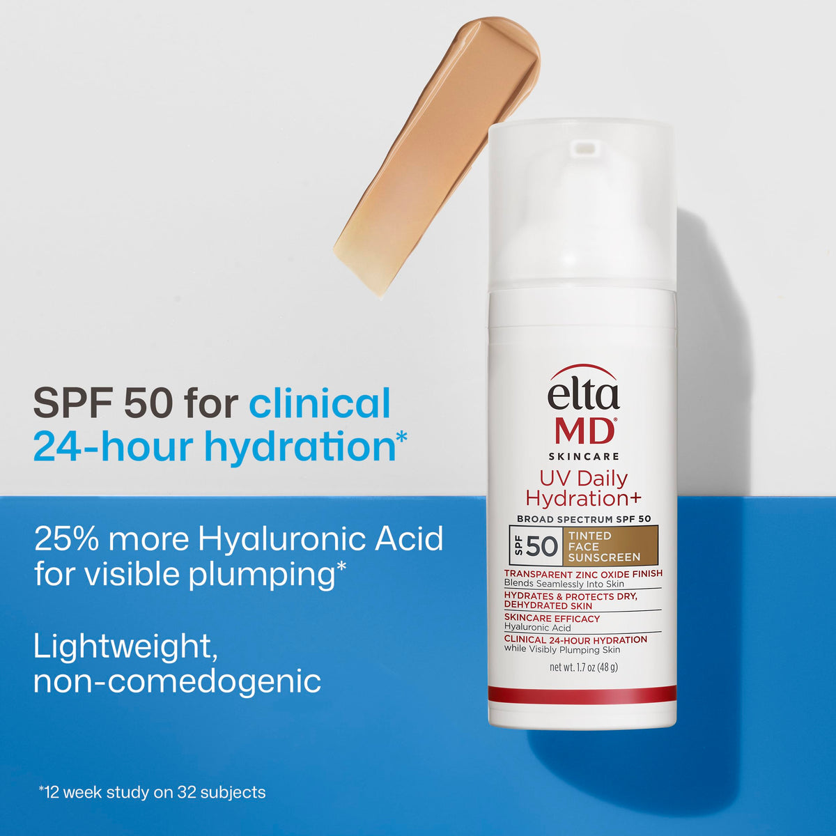 EltaMD tinted sunscreen texture close-up demonstrating lightweight hydration benefit