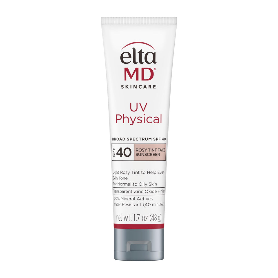EltaMD front packaging shows SPF 40 rosy tinted mineral sunscreen benefit