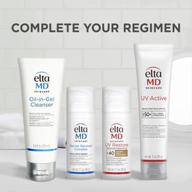 EltaMD label close-up highlighting zinc oxide, titanium dioxide, and squalane