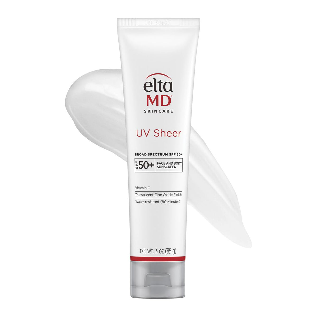 EltaMD front tube showing SPF 50+ and compact travel size for easy protection