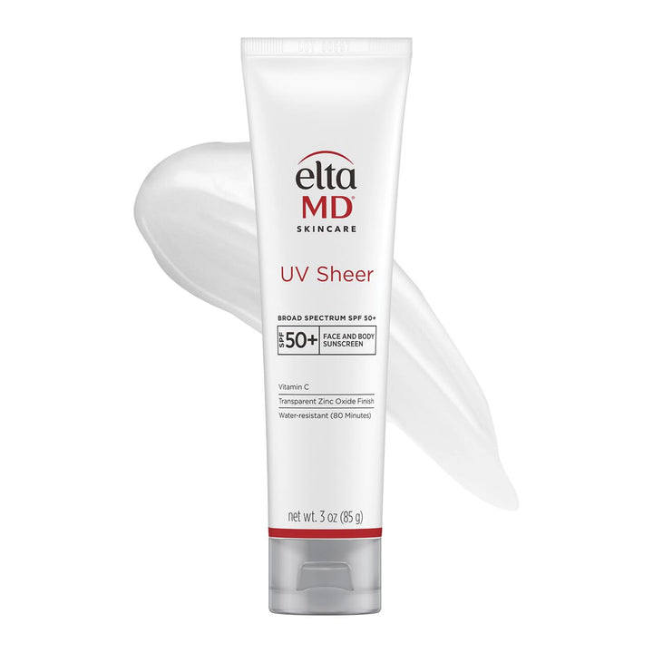 EltaMD front tube showing SPF 50+ and compact travel size for easy protection