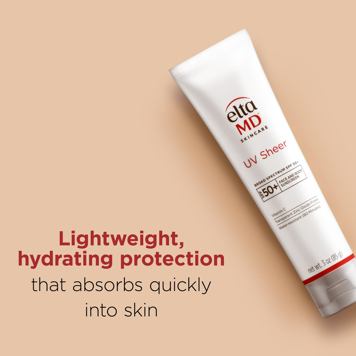 EltaMD creamy-clear texture close-up that absorbs quickly without white cast