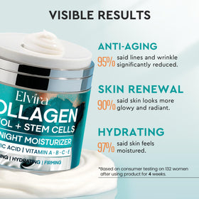 Elvira ingredient layout featuring retinol and hyaluronic acid for targeted renewal