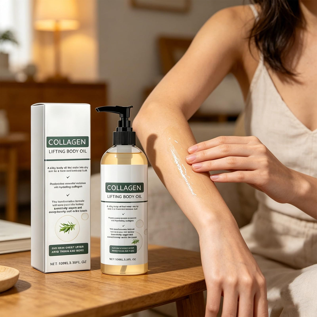 Massaging Elycira oil onto leg to improve elasticity and soften skin
