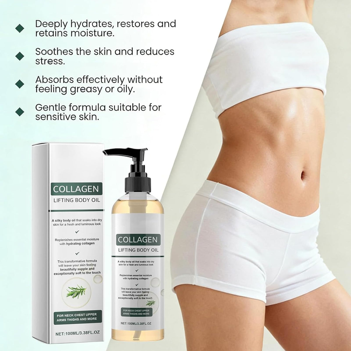Close-up oil drop texture highlighting Elycira smooth absorbent finish