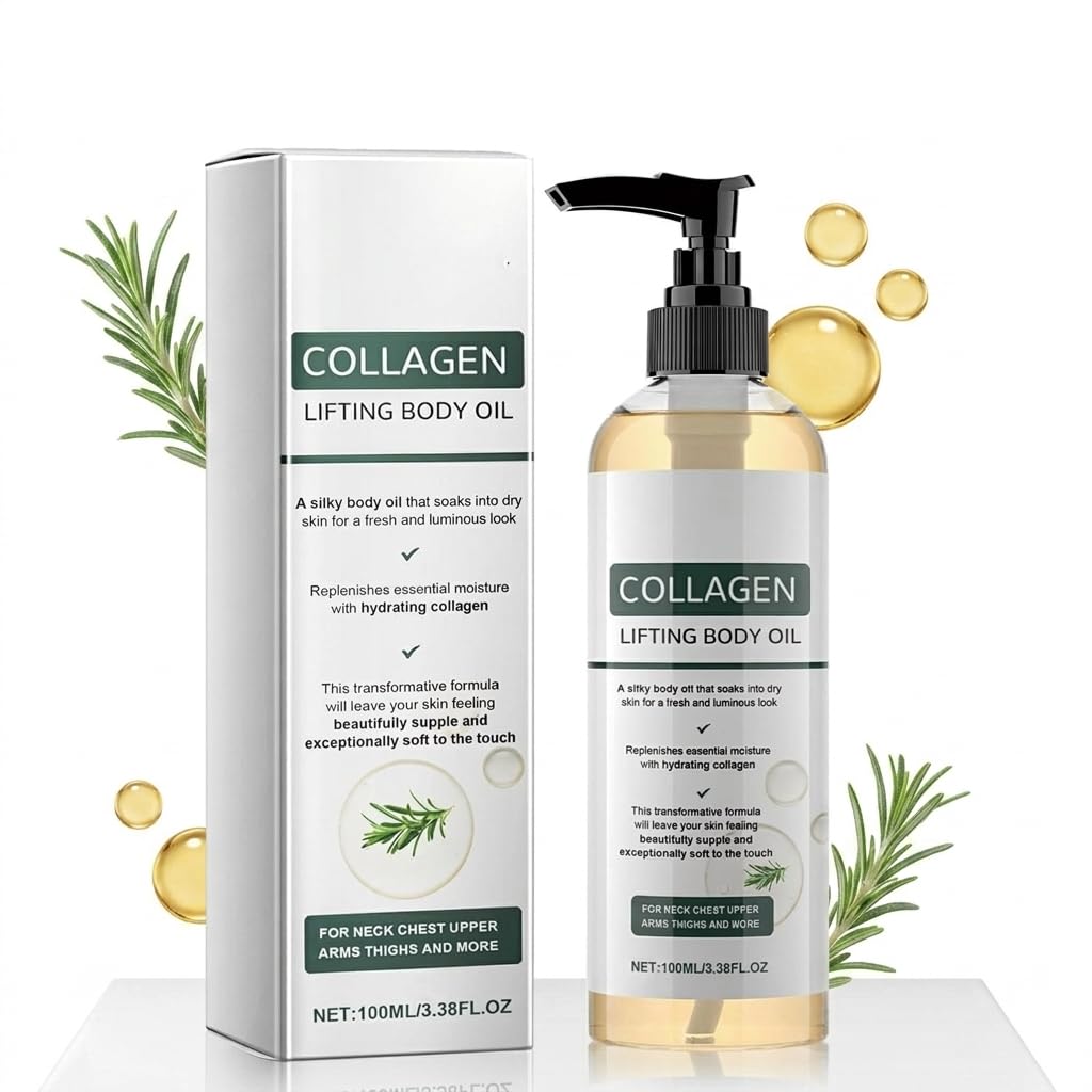 Elycura Collagen Oil pump bottle front view showing compact travel-friendly design and clarity