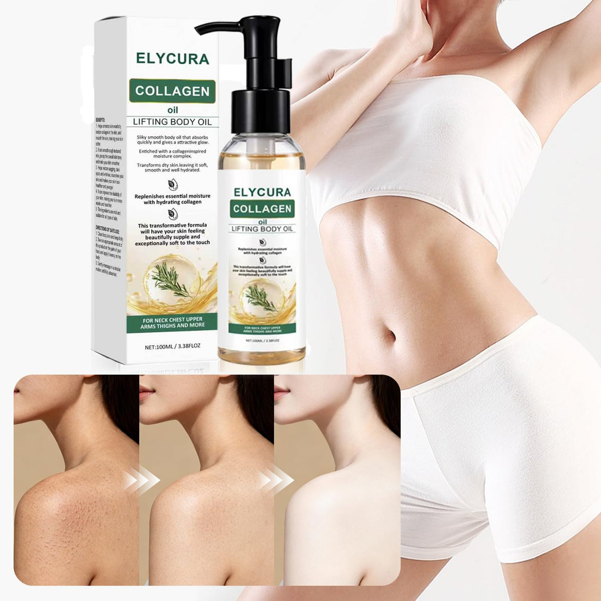 Elycura Collagen Oil applied to damp leg in shower to lock moisture