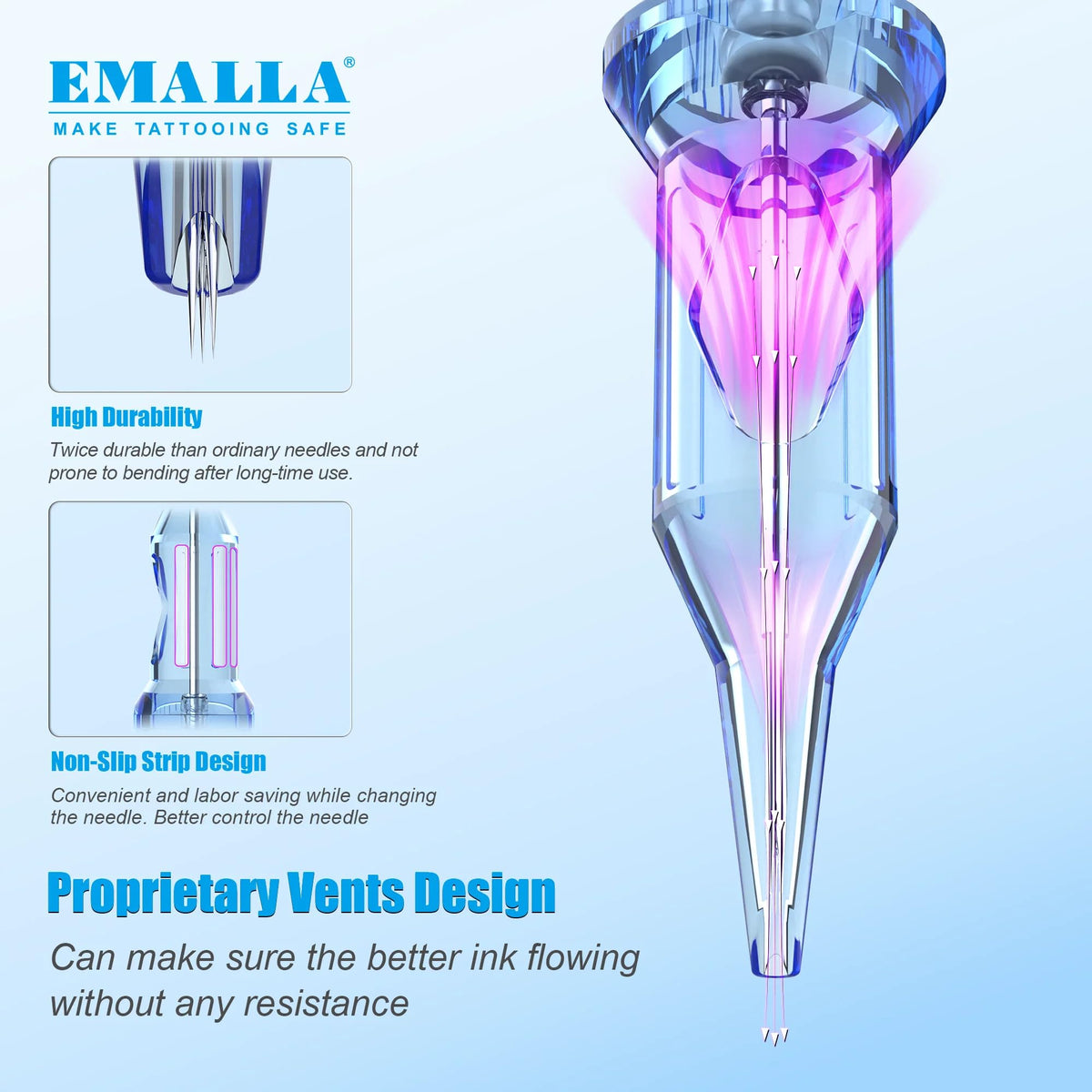 Emalla ELIOT cartridges staged in a studio setting illustrating professional use and reliability