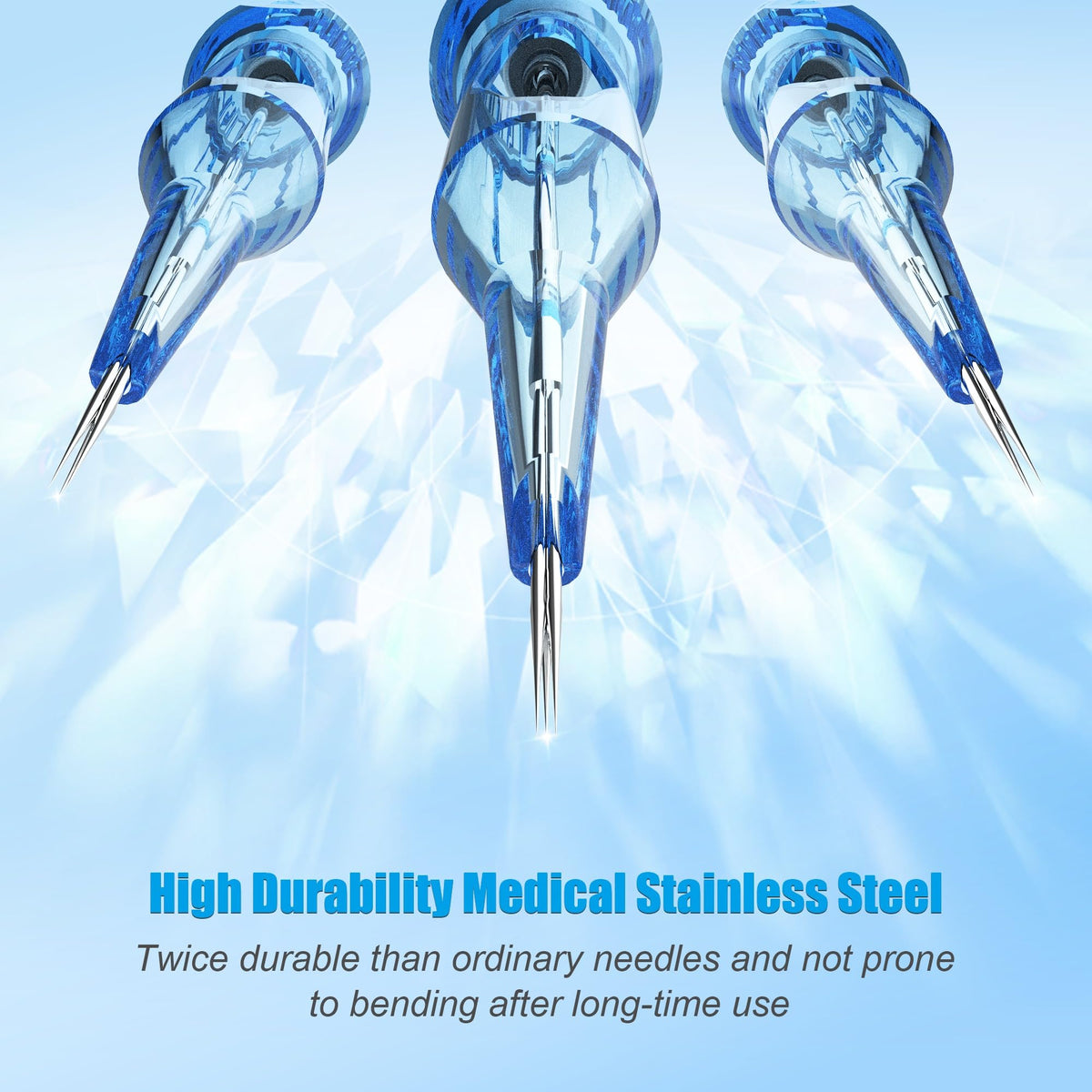 Emalla ELIOT needle tips long taper view showing 0.30mm fine tips for precise line control