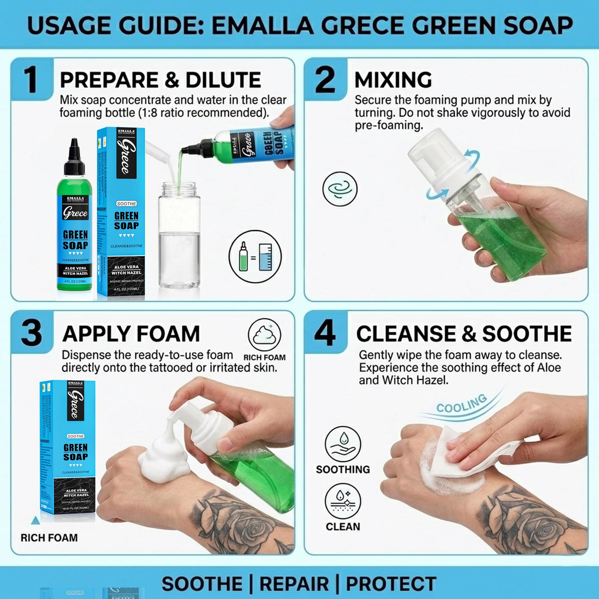 Emalla GRECE foamy texture swatch demonstrating effective mild lather