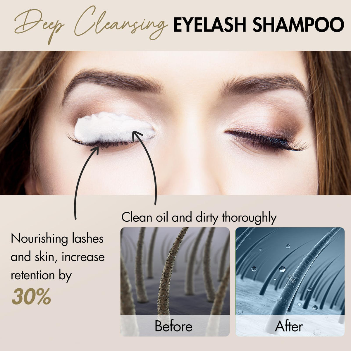 Embagol foam texture close-up demonstrating airy foam that lifts makeup and debris