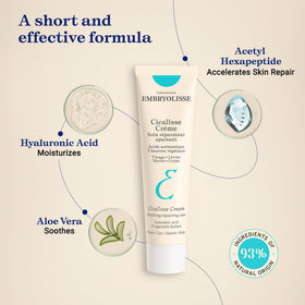 Embryolisse Cicalisse ingredients label highlighting natural-origin formulation benefits
