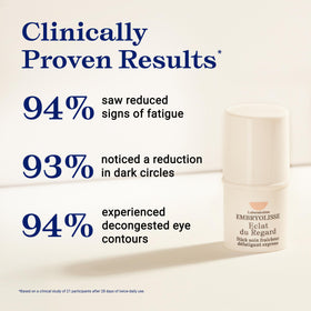 Embryolisse Radiant Eye Stick beside coin for scale showing travel-friendly size