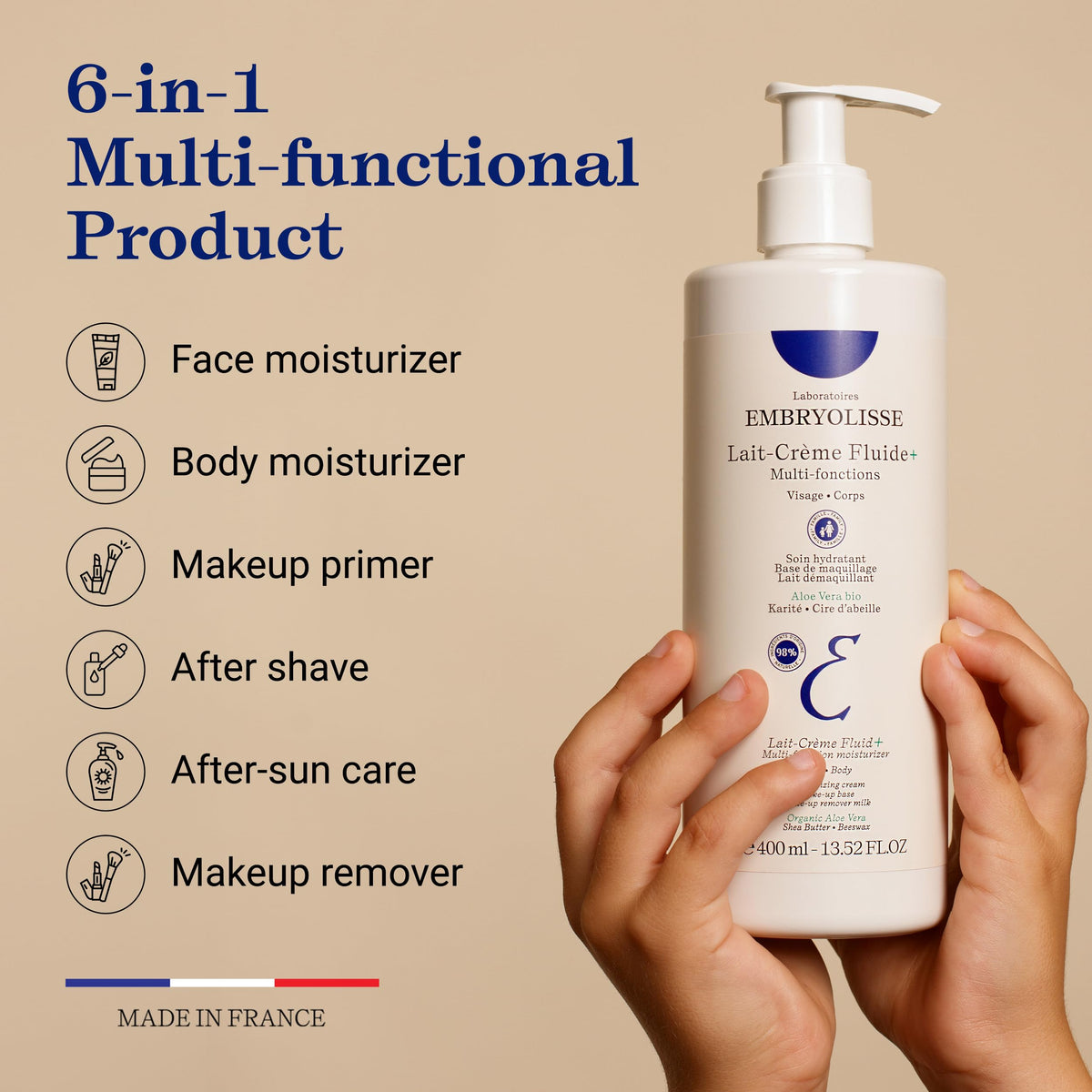 Embryolisse fluid texture closeup showing light, fast‑absorbing lotion
