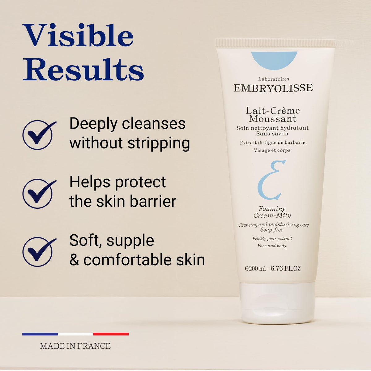 Embryolisse creamy foam texture swatch showing gentle lather