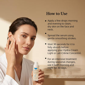Embryolisse serum applied to fingertips portraying easy layering under moisturizer