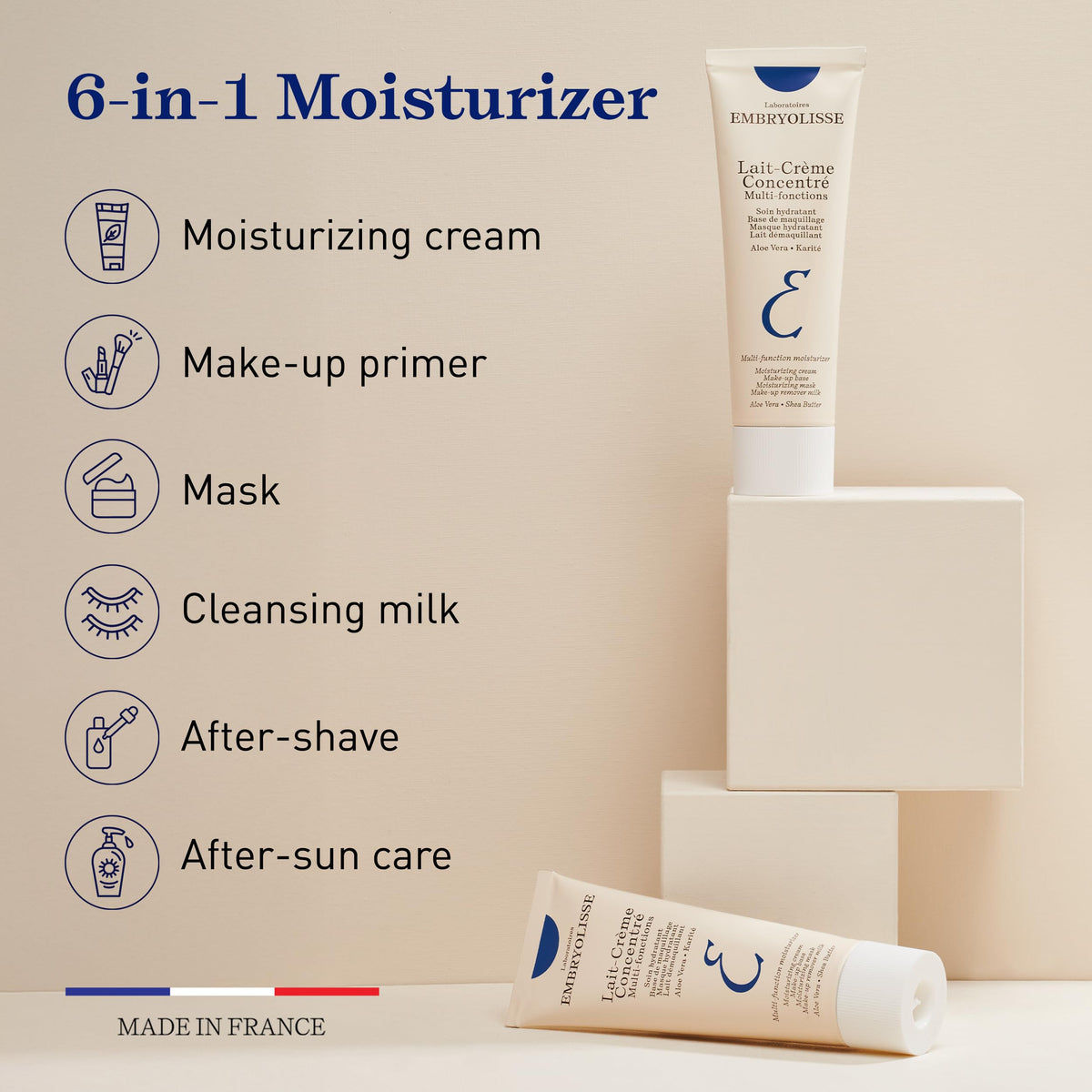 Shea butter and aloe vera with Embryolisse highlighting nourishing ingredients