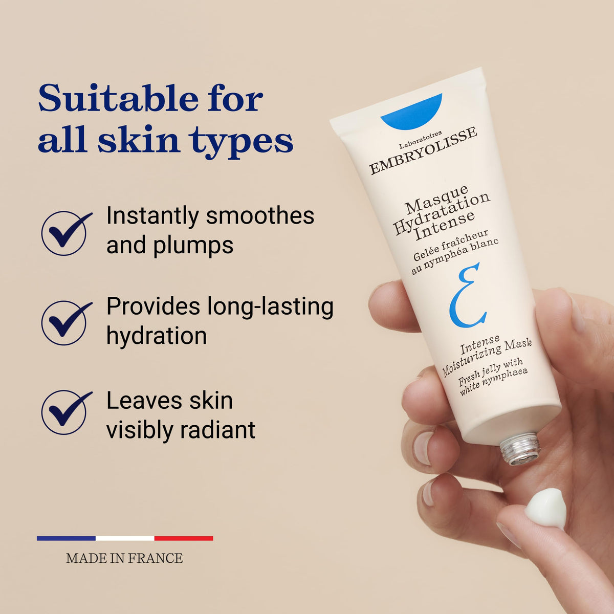 Embryolisse mask being scooped and applied demonstrating easy spreadability and comfort
