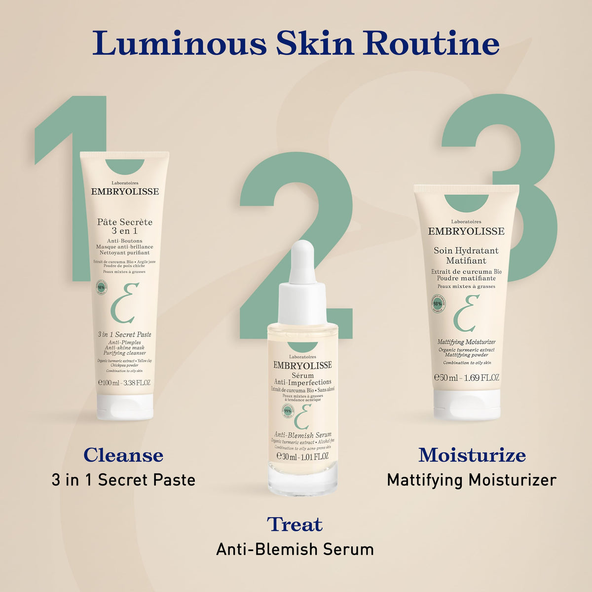 Embryolisse on bathroom vanity in morning routine, showing matte finish benefit