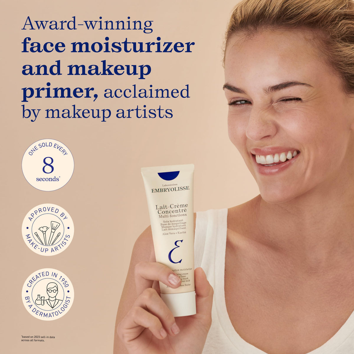 Close-up texture of Embryolisse cream demonstrating fast absorption and glow