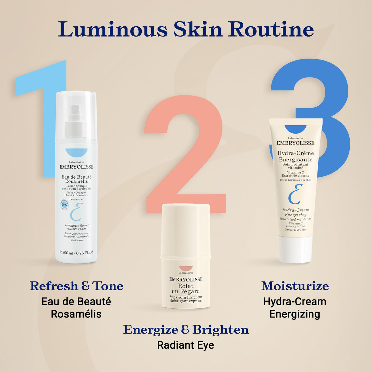 Embryolisse next to passport and sunglasses illustrating compact travel-friendly size