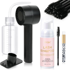 EMEDA front view of the full lash cleaning kit showing all included items and compact design