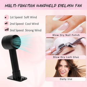 EMEDA kit in a salon setting with technician using brush and fan to maintain extensions